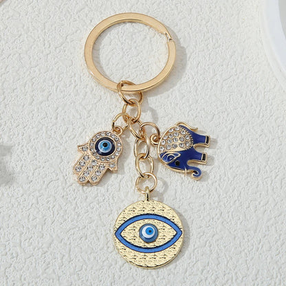 3 Styles! Hand Hearts Evil Eyes Key Rings Keychains Gold, Blue, Zircon