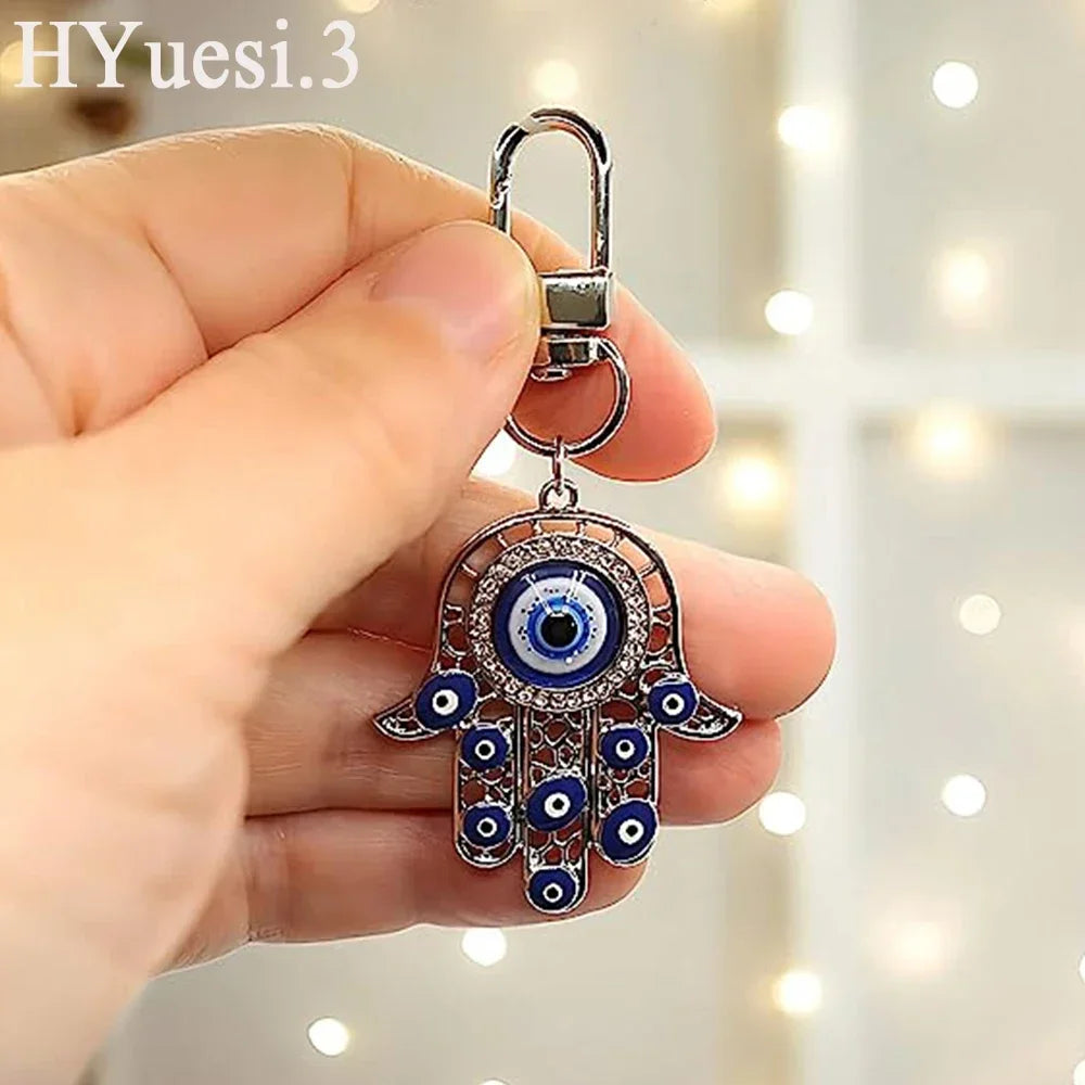 4 Colors! Hand of Fatima Hamsa Turkish Blue Evil Eye Keychain Key Holder Handbag Decorations For Women