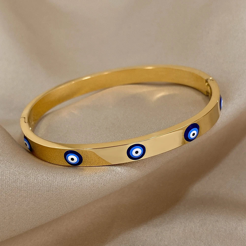 Dripping Oil Evil Eyes Stainless Steel Bracelet for Women Cuff Wristband Bangle Party Jewelry Gifts Accessories