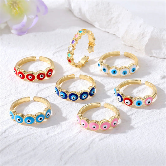 8 Styles! Classic Lucky Turkish Blue Evil Eye Rings For Women Colorful Enamel CZ Cubic Zironia Eyes