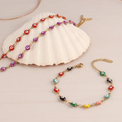 Many Colors! 316L Stainless Steel Necklace and Bracelet Gold Color Colorful Evil Eye Chain Necklace Enamel Eye Necklaces For Women Choker Jewelry