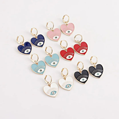 6 Colors! Colorful Evil Eye Heart-shaped Gold Color Dangle Earrings for Women Girls