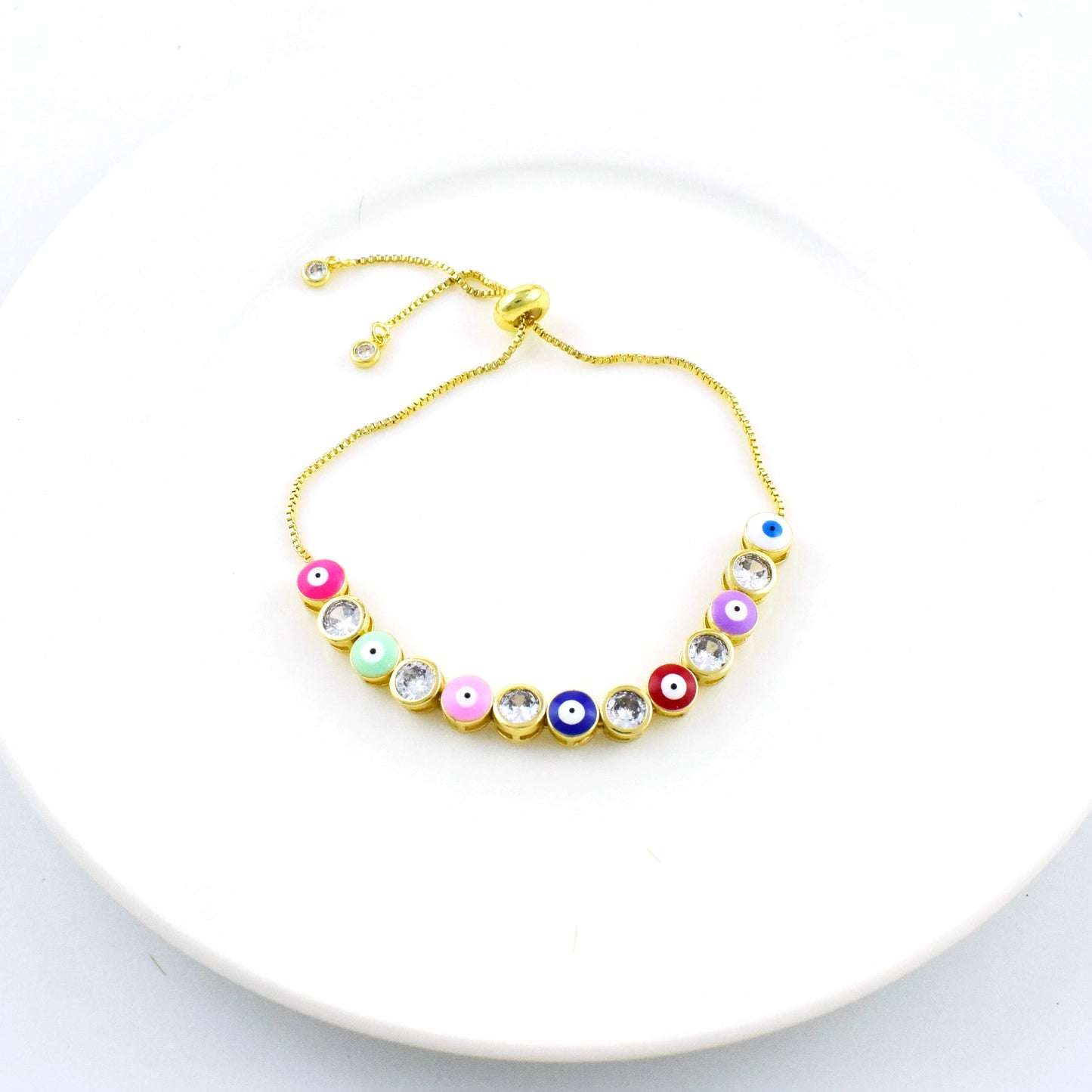 9 Colors! Cute Spliced Zircon Bracelet Enamel Evil Eye Colorful Bracelet For Women and Girls