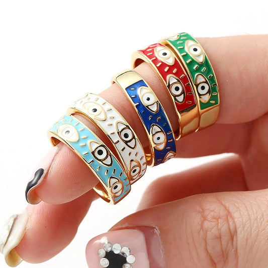 7 Colors! Enamel Evil Eye Stackable Ring Multiple Colors Band Ring Women Gold Plated Copper Rings Evil Eye Finger Rings Jewelry