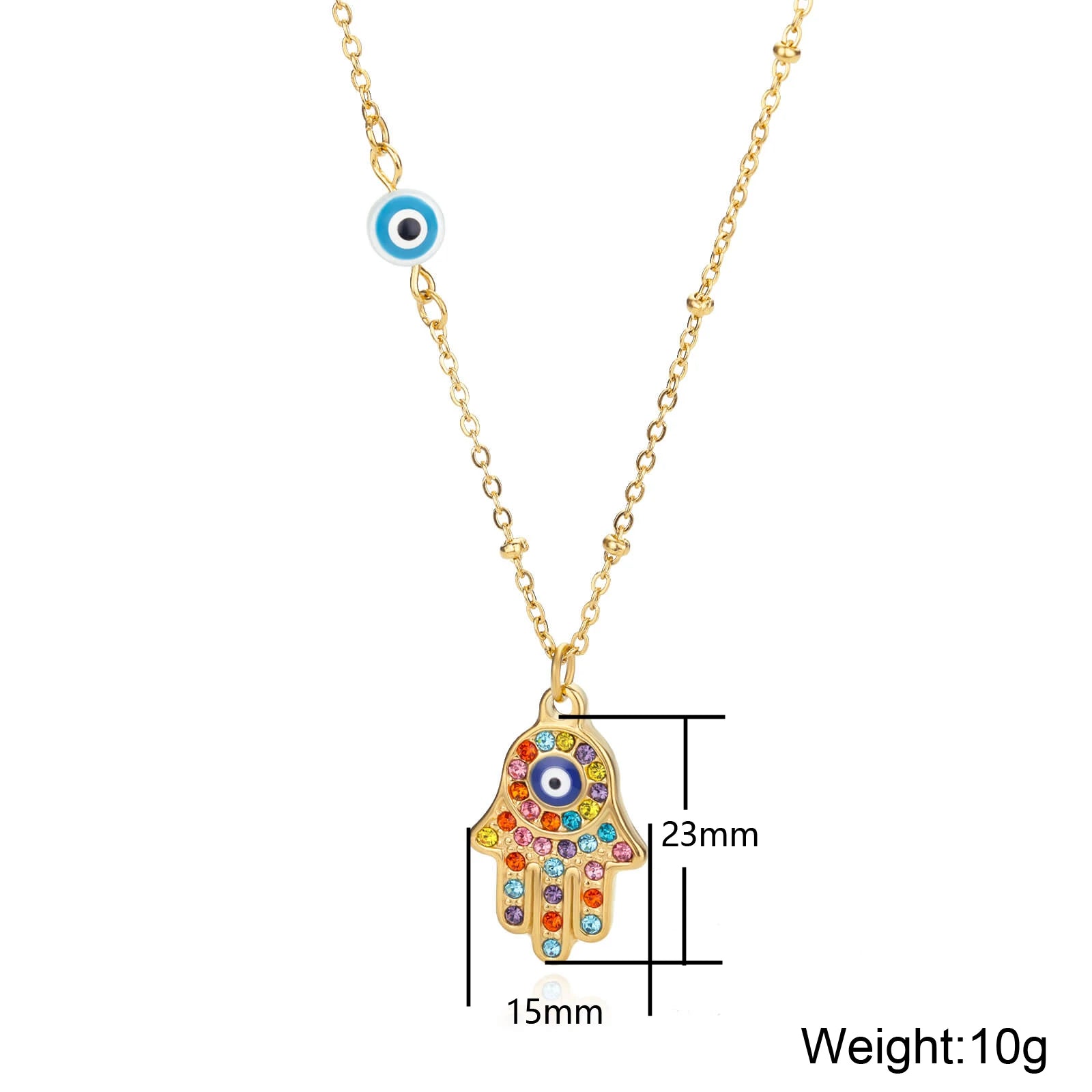 Silver or Gold Colorful Zircon Evil Eye Fatima Hand Chain Necklace For Women