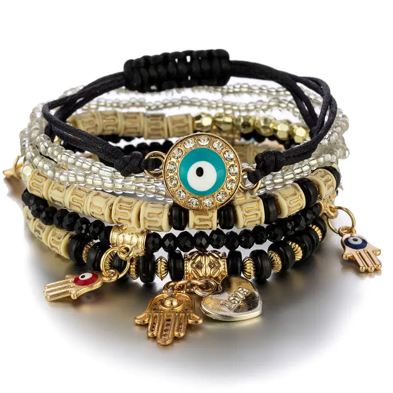 6pcs Bohemia Handmade Evil Eye Charm Beaded Trendy Stack Bracelet Set for Women Girls Summer Beach Multi-layer Bracelet Jewelry