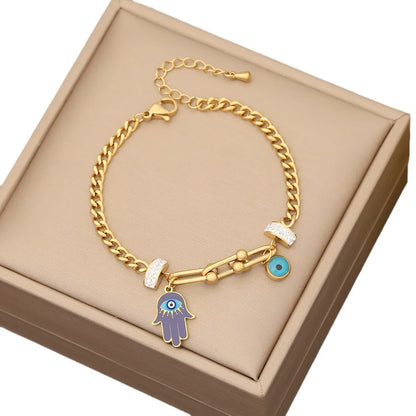 5 Styles! Clover Evil Eye Bracelet For Women Stainless Steel Zircon Bracelet Bangle Gold Color