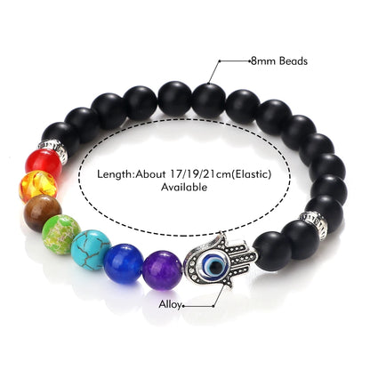 15 Colors, 3 Sizes! Chakra Bracelets Men Natural Tiger Eye Stone Lava Onyx Agates Beads Bracelet Turkish Evil Eye Hand Of Fatima Men's Unisex