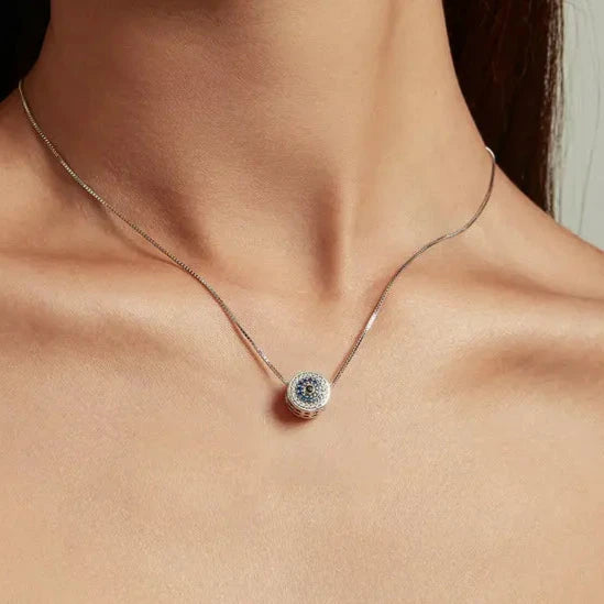 2 Sizes! Simple, Pretty, 925 Sterling Silver Blue Crystal Evil Eye Box Chain Pendant Necklace