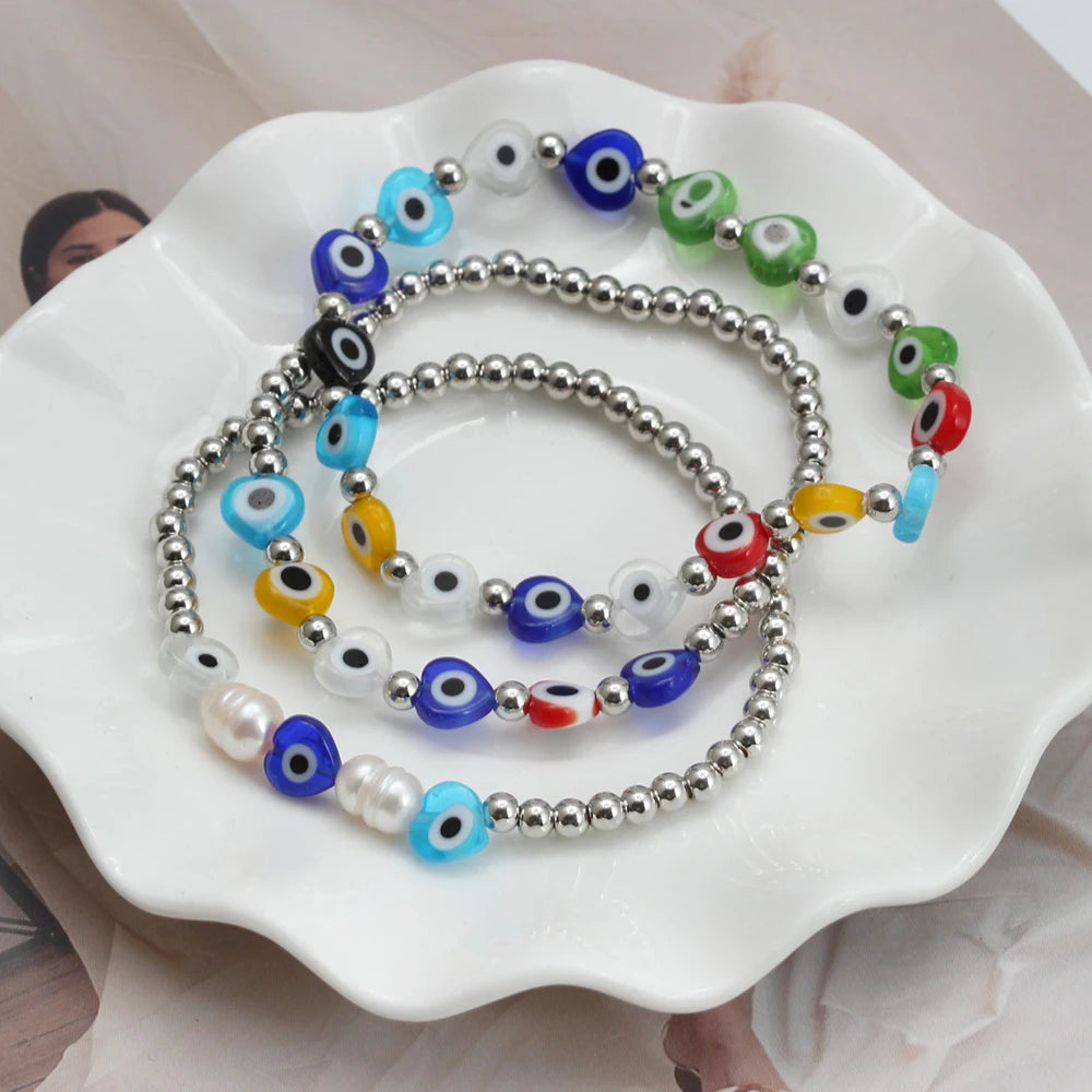 EVIL EYE Adjustable Imitation Pearl Blue Evil Eye Bead Bracelet Adjustable Copper Beaded Bracelet for Women Girls Men BE948