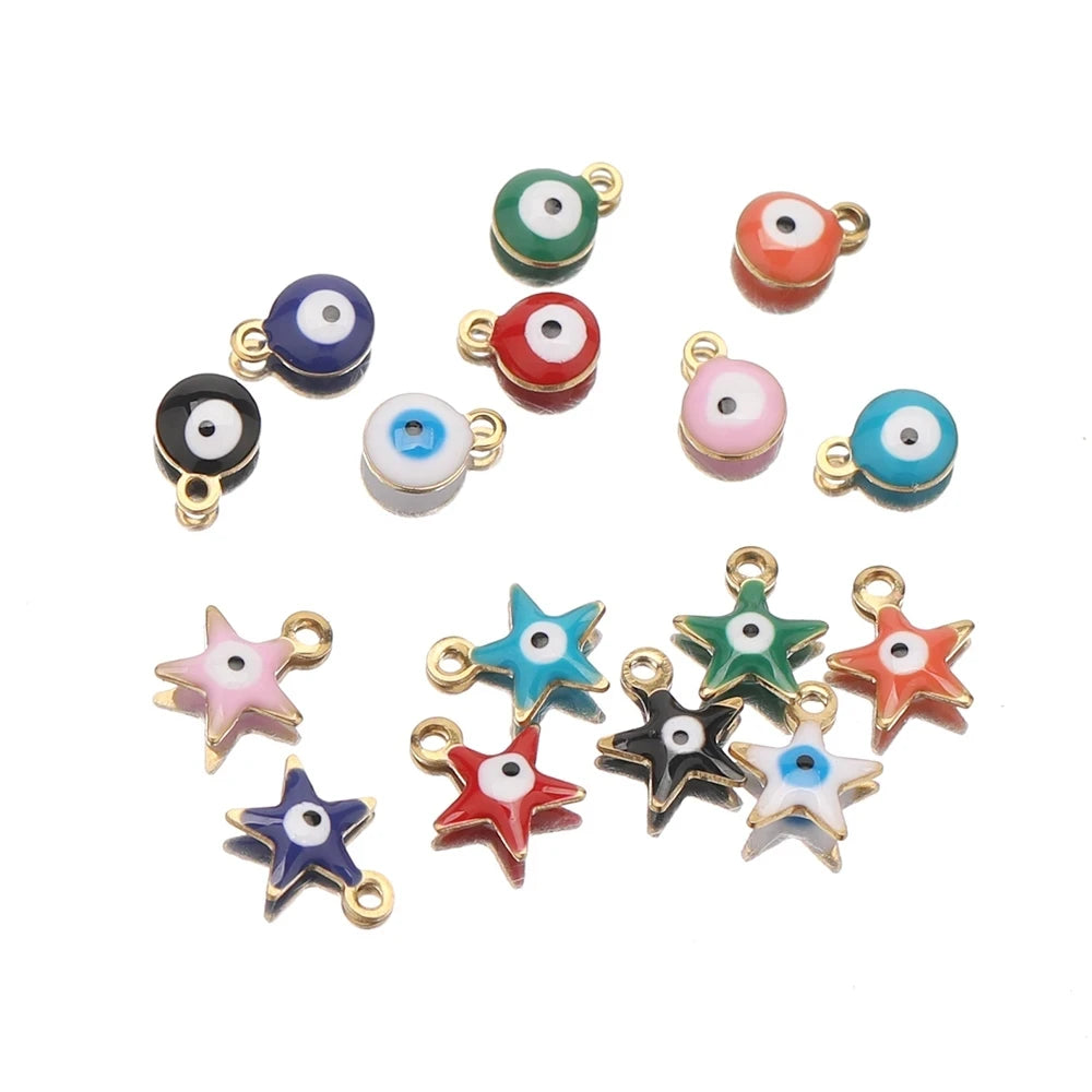 20pcs Stainless Steel Gold Color Evil Eye Beads Charms Multicolor Enamel Pendant Charm For Diy Making Necklace Bracelet Jewelry