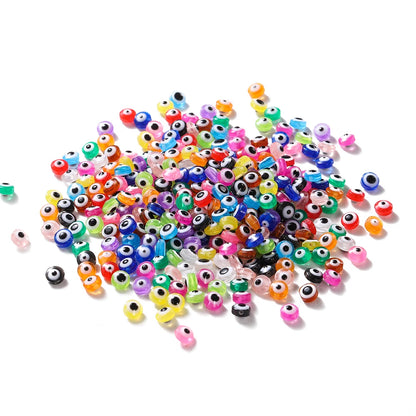50Pcs/Lot 6mm Flat Round Evil Eye Resin Bead Oval Stripe Loose Spacer Bead for DIY Bracelets Earring Jewelry Making Accessories
