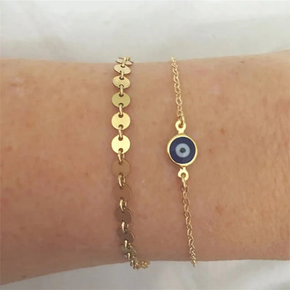 3 Styles! Simple Design Evil Eye Charm Bracelet for Women Gold Color Copper Chain Adjustable Bracelet