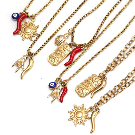 13 Options! Gold Lucky Eye Drop Oil Blue Turkish Evil Eye Necklace Hand Sun Pepper Cross Combinations Available