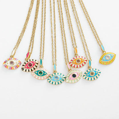 8 Colors! Colorful Enamel Evil Eye Pendant Necklace Women Eye Shape Choker Gold Color