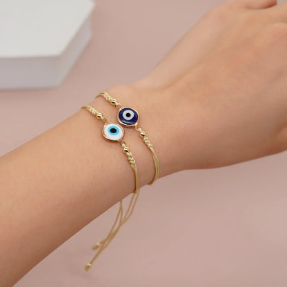 2 Colors! Pretty Enamel Evil Eye Rope Bracelet Adjustable Women Girls