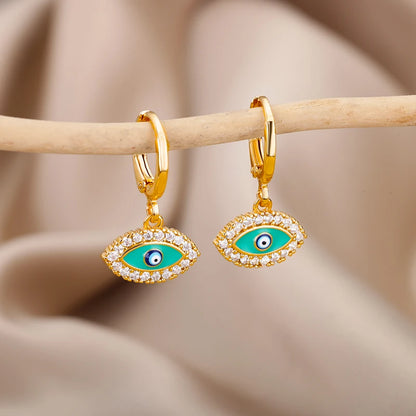 Gorgeous Collection of 6 Styles Zircon Evil Eye Earring For Women Stainless Steel Gold Color