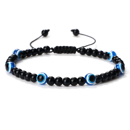 13 Colors! Adjustable Turkish Evil Eye Bracelets 4mm Natural Stone Beads Handmade Braided Men Obsidian Bracelet