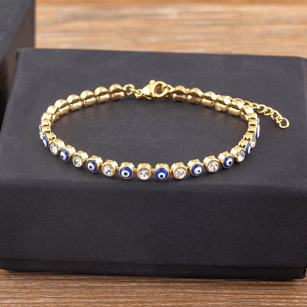 6 Colors! Precious Lucky Evil Eye Shiny Charm CZ Tennis Bracelet for Women Crystal Zircon Jewelry Adjustable Chain Bangle