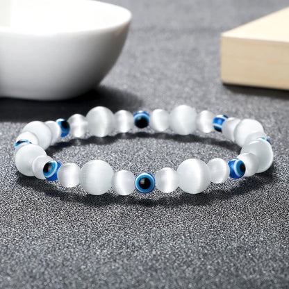 32 Styles To Choose From! Evil Eye Beaded Bracelets Natural Cat Eye Stone 6 8mm Opal Men Unisex Adjustable