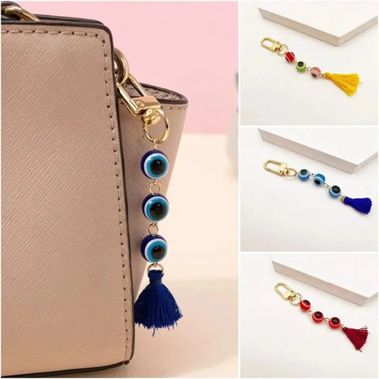 4 Colors! Unique Lucky Turkish Evil Eye Keychain Colorful Tassel Pendant Eye Keyring Car Keys Trinket