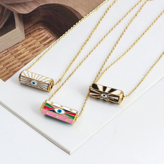 7 Colors! One Piece Enamel Copper Necklaces for Women Evil Eye Charms Gold