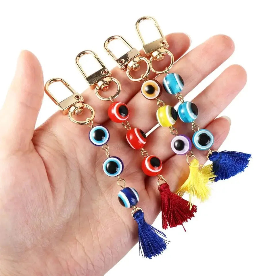 4 Colors! Unique Lucky Turkish Evil Eye Keychain Colorful Tassel Pendant Eye Keyring Car Keys Trinket