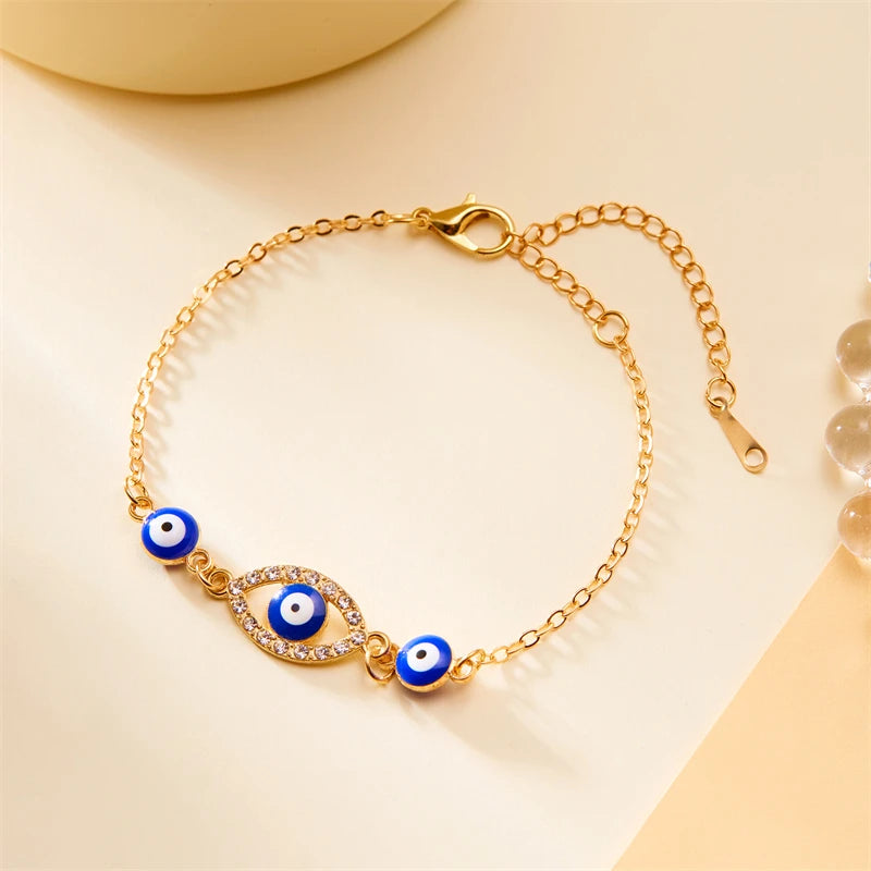 Beautiful Gold Color Blue Evil Eye Bracelet For Women Simple Adjustable Lucky Chain Zircon Eye Bracelet