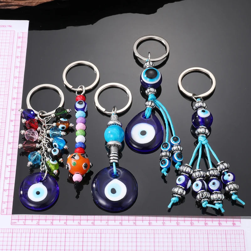 5 Styles! Crystal Colorful Blue Eye Bead Keychain Key Ring Glass Evil Eye Accessories