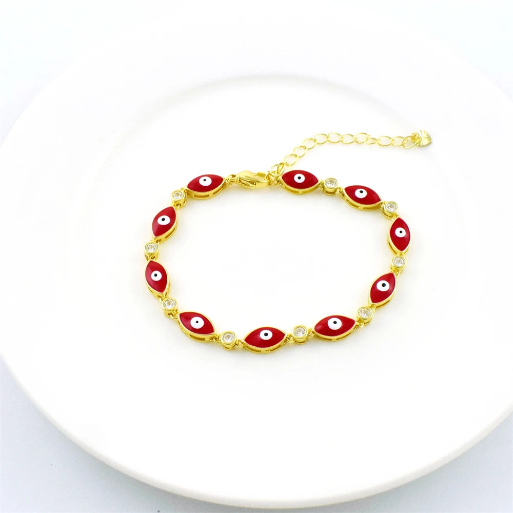 New Ladies Fashion Zircon Bracelet Cubic Zirconia CZ Evil Eye Bracelet Enamel Jewelry Charm Jewelry Gift Bracelet for Women