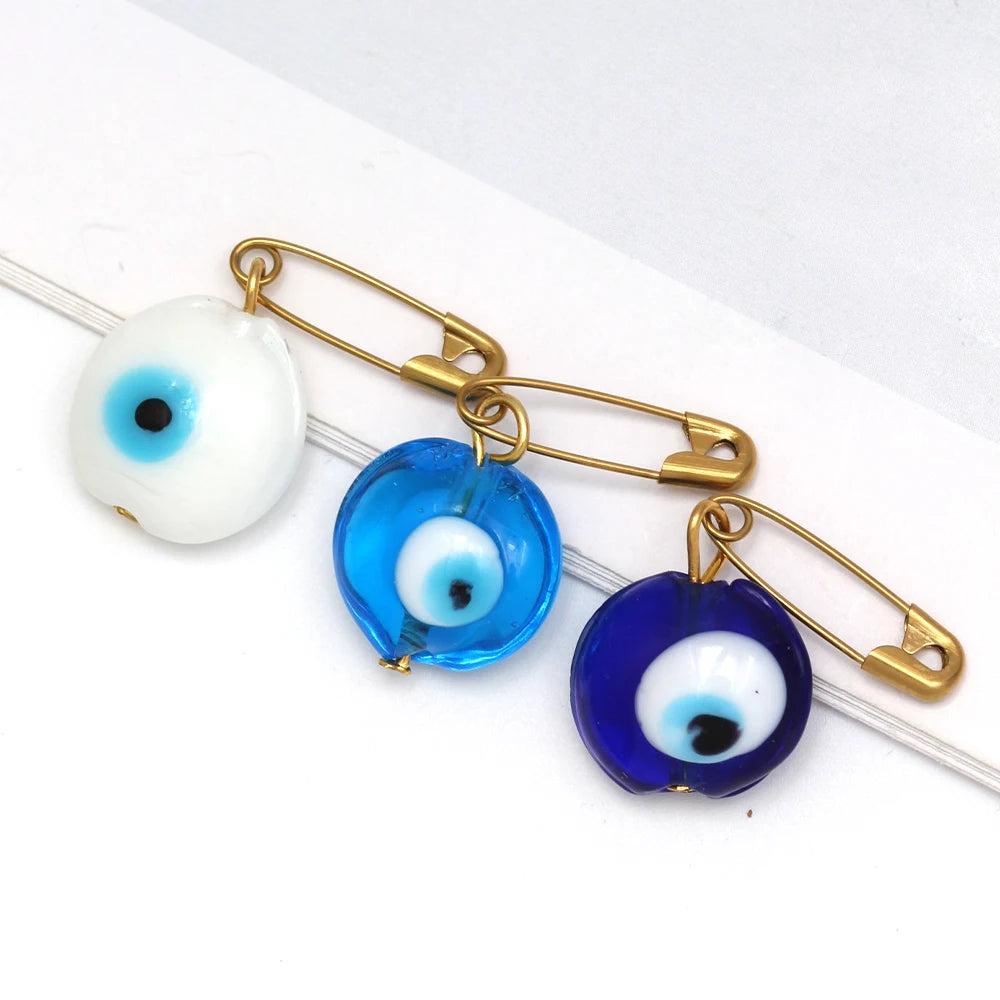 31 Styles! Evil Eye Pin Collection 3pcs/lot Colorful Turkish Evil Eye Bead Brooch Pin Gold Color Pin Alloy Charm Brooch for Women