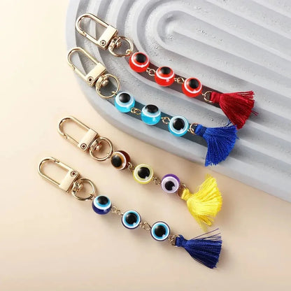 4 Colors! Unique Lucky Turkish Evil Eye Keychain Colorful Tassel Pendant Eye Keyring Car Keys Trinket