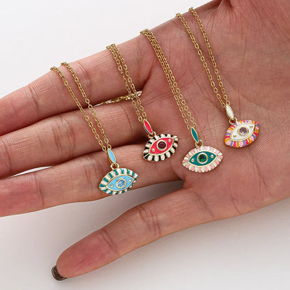 8 Colors! Colorful Enamel Evil Eye Pendant Necklace Women Eye Shape Choker Gold Color