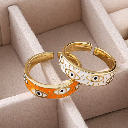 7 Colors!  Aesthetic Evil Eye Finger Rings for Women Oil Dripping Stainless Steel Rings Adjustable Opening Ring Jewelry