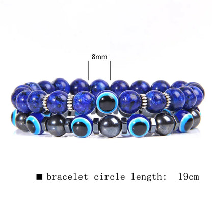 19 Colors and 3 Sizes to Choose From! 2 Pack or Single Layered Lucky Evil Eye Beads Bracelet Natural Stone Lava Hematite Set Multilayer Bracelets Men Unisex