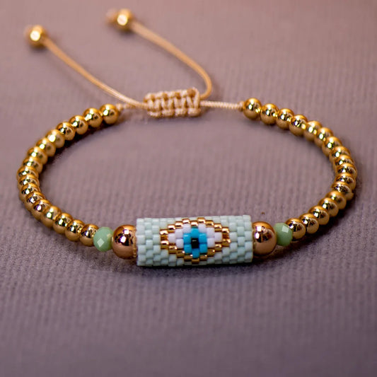 Cute Miyuki Woven Evil Eye Bracelet Handmade Bohemian Bead Boho Style Colorful