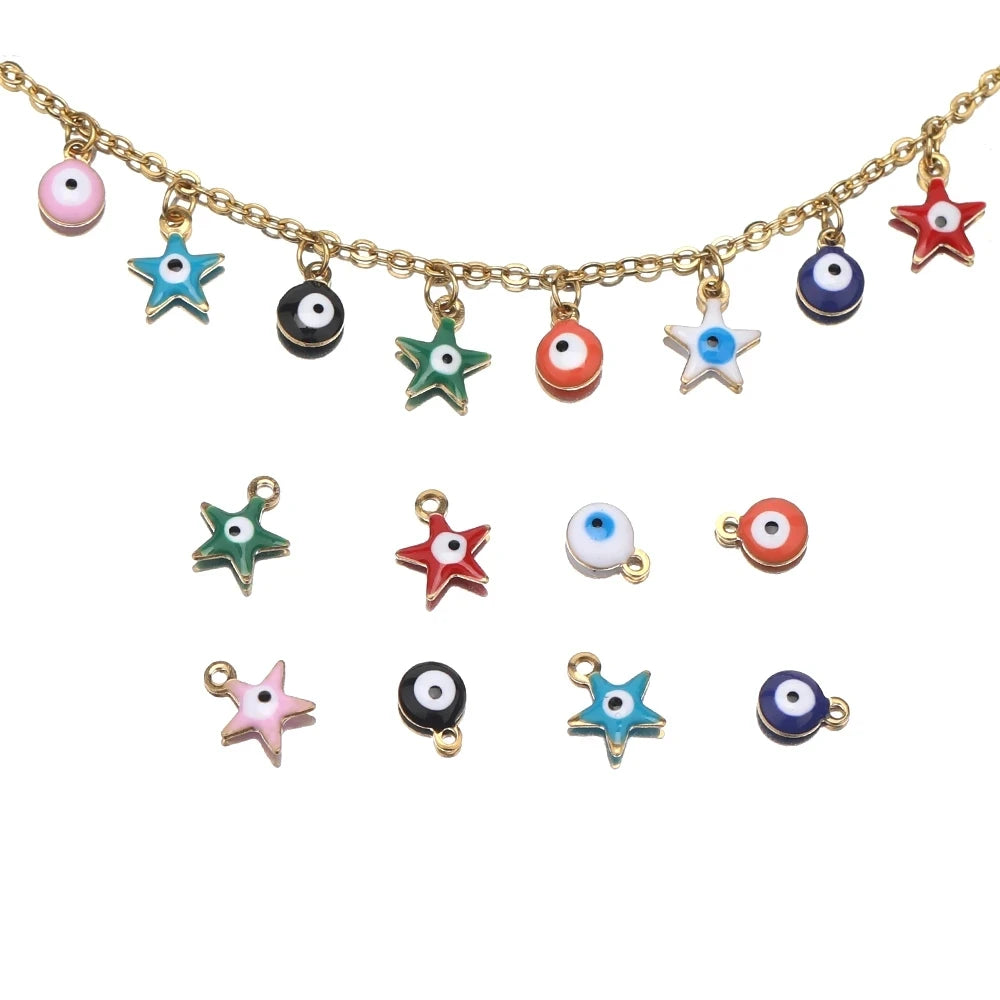 20pcs Stainless Steel Gold Color Evil Eye Beads Charms Multicolor Enamel Pendant Charm For Diy Making Necklace Bracelet Jewelry