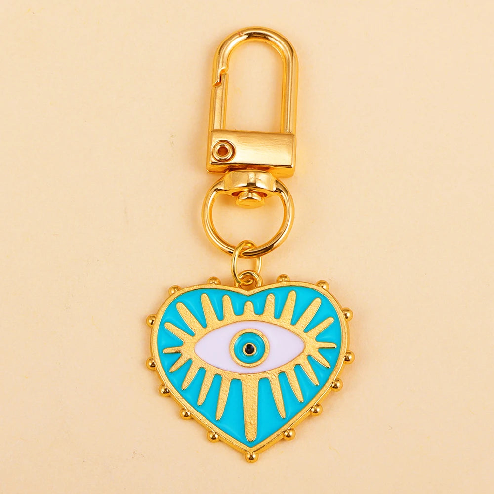 12 Color Combos! Beautiful Alloy Key Chains Rotating Clasp Keyring Evil Blue Eye Love Heart Pendant Keychain or Purse Decoration