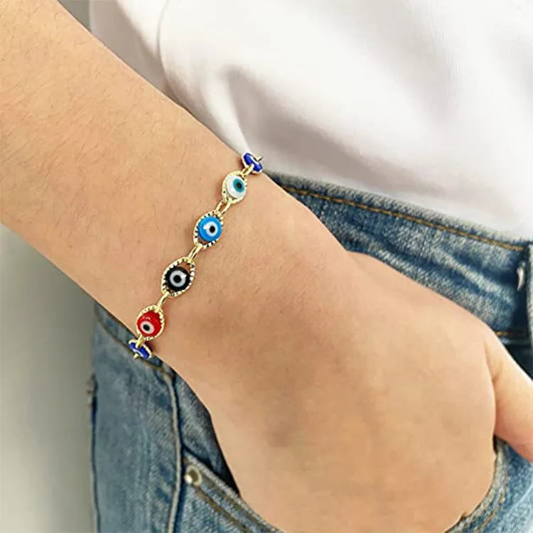 5 Styles! Gold or Silver Blue Evil Eye Bracelet for Women Resin Bead Chain Adjustable Bangle Bracelet