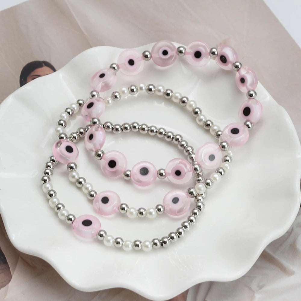 EVIL EYE Adjustable Imitation Pearl Blue Evil Eye Bead Bracelet Adjustable Copper Beaded Bracelet for Women Girls Men BE948