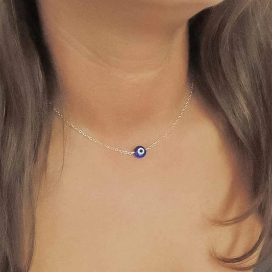 Silver or Gold Evil Eye Necklace for Women Blue Eye Hand Stainless Steel Chain Choker Clavicle Chain