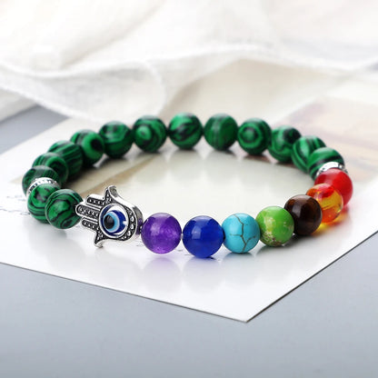 15 Colors, 3 Sizes! Chakra Bracelets Men Natural Tiger Eye Stone Lava Onyx Agates Beads Bracelet Turkish Evil Eye Hand Of Fatima Men's Unisex