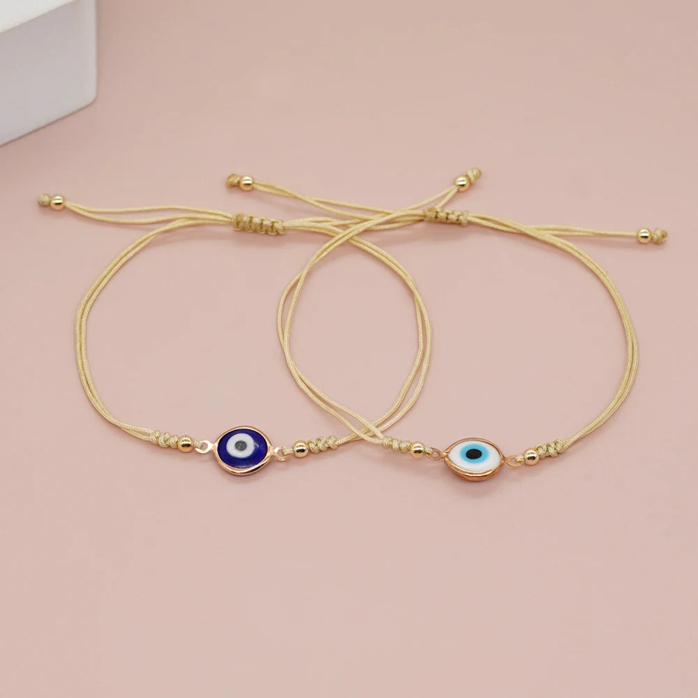 2 Colors! Pretty Enamel Evil Eye Rope Bracelet Adjustable Women Girls