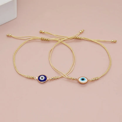 2 Colors! Pretty Enamel Evil Eye Rope Bracelet Adjustable Women Girls