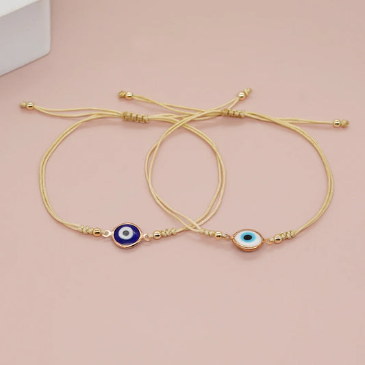 2 Colors! Pretty Enamel Evil Eye Rope Bracelet Adjustable Women Girls