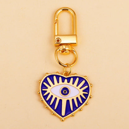 12 Color Combos! Beautiful Alloy Key Chains Rotating Clasp Keyring Evil Blue Eye Love Heart Pendant Keychain or Purse Decoration