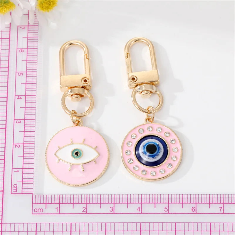 7 Colors! 1Pcs Round Evil Eye Keychain Key Ring Boho Charm Accessory