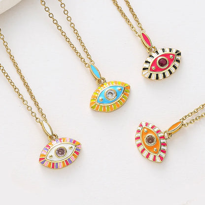 8 Colors! Colorful Enamel Evil Eye Pendant Necklace Women Eye Shape Choker Gold Color