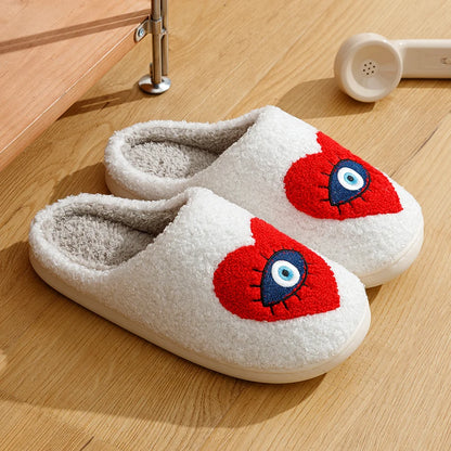 2 Styles! Trendy Cute Evil Eye Heart Slippers Warm Houseshoes Fuzzy Comfy Shoes