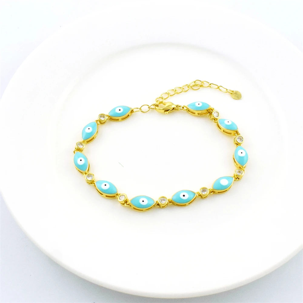 New Ladies Fashion Zircon Bracelet Cubic Zirconia CZ Evil Eye Bracelet Enamel Jewelry Charm Jewelry Gift Bracelet for Women